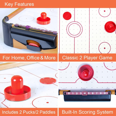 Masa Air Hockey Graffiti cu Picioare Scurte, Cyrax, Lemn, 2 Pucuri, Tabela Scor, 2 Impingatoare, 76x38x21.5 cm, Maro
