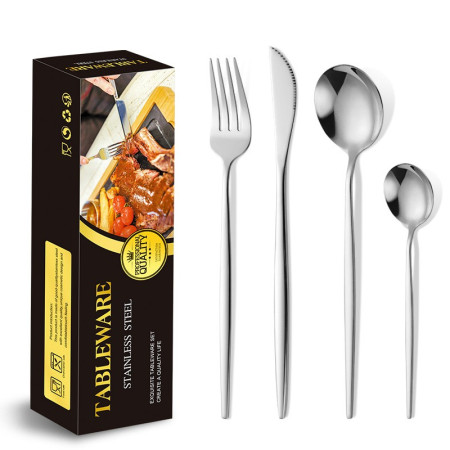 Tacamuri Portugheze, Cyrax, Set din 24 de Piese din Otel Inoxidabil, 6 Cutie, 6 Furculite, 6 Linguri de Masa, 6 Linguri pentru Ceai, Argintiu