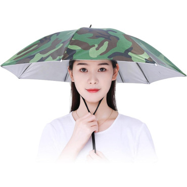 Umbrela de Cap,  Diametru 69 cm, Snur Reglabil de Cap, Protectie UV/Ploaie, Camuflaj