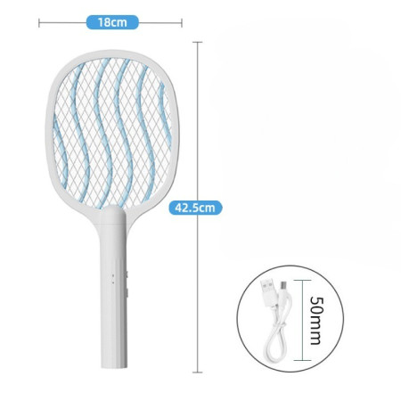 Lampa Electrica Impotriva Tantarilor,  42.5 x 18 x 9.2 cm, Reincarcabila cu Cablu USB Inclus, Plasa din Aluminum, Alb