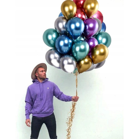 Set 50 Baloane din Latex Chrome, Cyrax, Model Party, 23 cm, Multicolor, 2.2 g