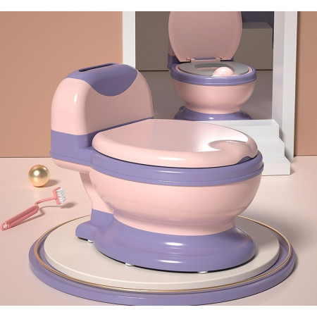 Olita Bebelusi, Cyrax, pentru Copii 1 - 8 Ani, Model Toaleta Adulti, Colac Moale PVC, Compartiment Detasabil, Cutie Depozitare Hartie, 34 x 32 x 19 cm, Roz/Mov