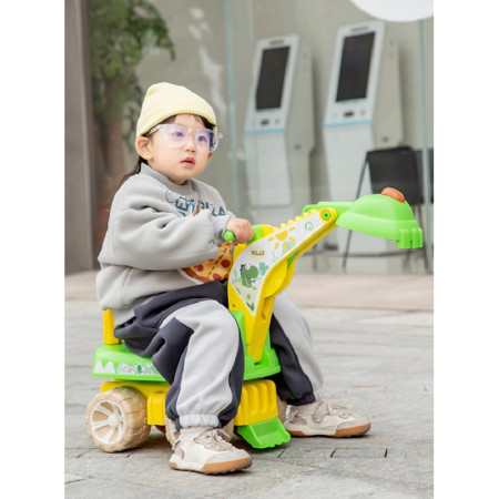 Excavator pentru Copii, Cyrax, 1-3 Ani, Greutate Portanta 30 kg, Muzica si Lumini, Rotatie 360 Grade, 45 x 31 x 35 cm, 4 Roti, Verde