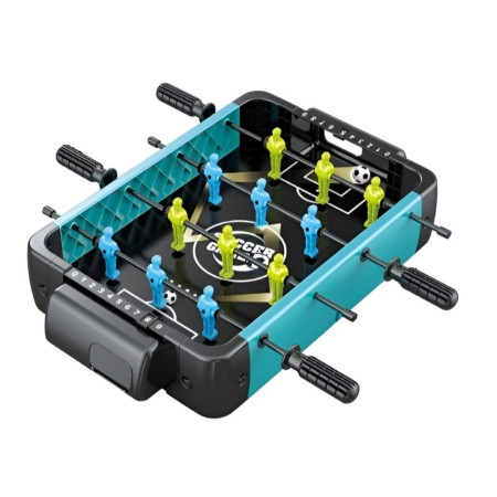 Masa de Fotbal cu Teren si 12 Jucatori Cyrax, 4 Manere, 2 Mingi, cu Tablou Scor, din ABS, 47.5x32x8.5 cm, Design Multicolor, pentru Copii/ Adulti