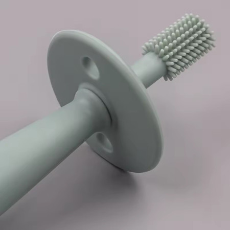 Periuta de Dinti din Silicon pentru Bebelusi, Cyrax, fara BPA, 360 Grade, Bariera Anti-Inghitire, Maner Ergonomic, 12.5 x 15 cm, Turcoaz