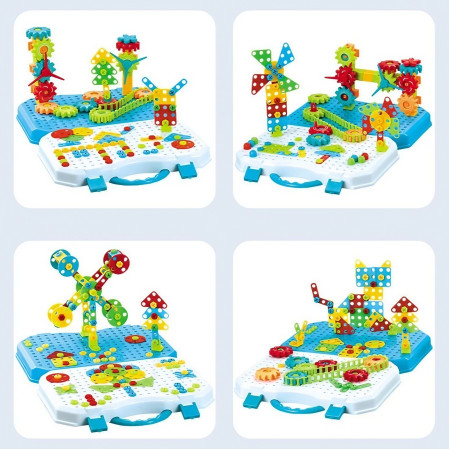 Set Constructie Bormasina Magica cu Servieta, Cyrax, 310 Piese, Albastru, Piese Multicolore, Plastic, 31x46 cm
