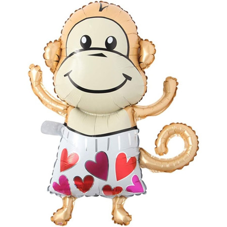 Balon din Folie Metalizata, Cyrax, Mini Figurine Animalute, Model Maimutica, Tematica Aniversare, 45x28 cm, Ambalaj Individual, Pai Inclus, Umflare cu Aer sau Heliu, Multicolor