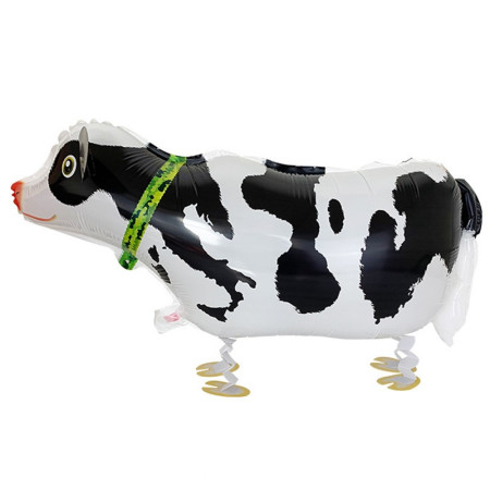 Balon din Folie Metalizata, Cyrax, Figurina Animata, Model Vacuta, 74x35 cm, Ambalaj Individual, Pai Inclus, Umflare cu Aer sau Heliu, Alb-Negru