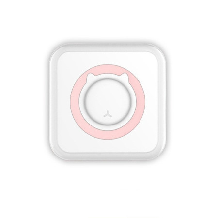 Mini Imprimanta Foto Portabila, Cyrax, 5 Role de Hartie Termica, 5 Role Autocolante, 3 Role Colorate, Pixuri, Incarcare USB, Model Pisica, Alb Roz