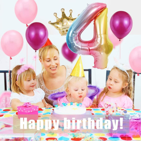 Balon din Folie Metalizata Gradient Cyrax, Figurina Cifra, Tema Aniversare 100 cm, Ambalaj Individual, Pai inclus, Umflare cu Aer sau Heliu, Multicolor, Cifra 4