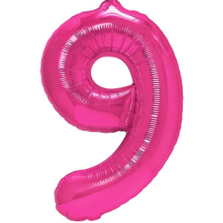 Balon din Folie Metalizata Cyrax, Figurina Cifra, Tema Aniversare 40 cm, Ambalaj Individual, Pai inclus, Umflare cu Aer sau Heliu, Roz, Cifra 9