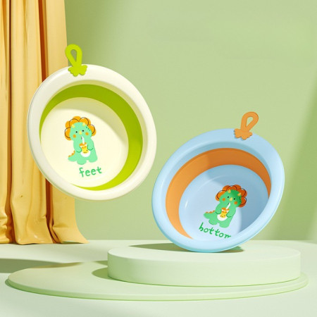 Cada Pliabila pentru Baie pentru Copii, Cyrax, Cadita pentru Bebelusi, Model Rotund cu Dinozaur, Blue, 30x30x3.7 cm, 4L