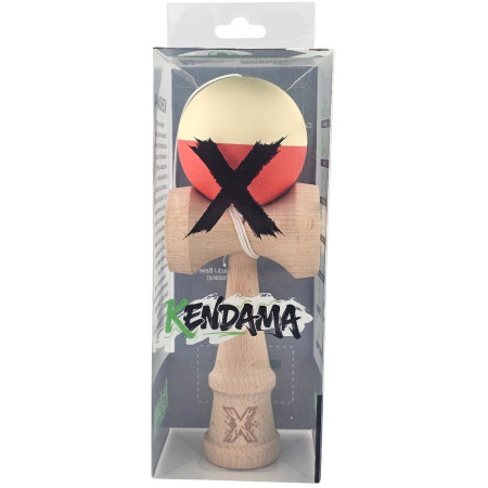 Kendama X Originala, Profesionala, Cyrax, Rubber Grip, din Lemn, 18 cm, Galben deschis/Rosu