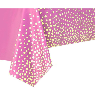 Fata de Masa, Cyrax, din PEVA, Imprimeu Buline Aurii, 137 x 274 cm, Impermeabila, Fara Pete, Curatare Rapida, Roz