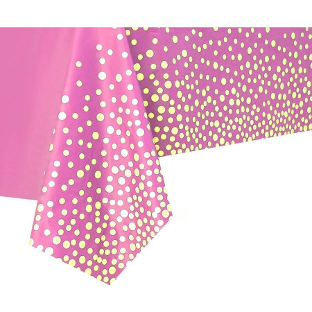 Fata de Masa, Cyrax, din PEVA, Imprimeu Buline Aurii, 137 x 274 cm, Impermeabila, Fara Pete, Curatare Rapida, Roz