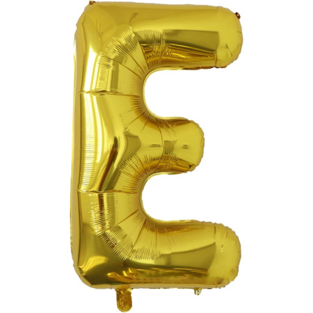 Balon Folie Metalizata Litera E, Cyrax, 80 cm, Umflati cu Heliu sau Aer, Ambalaj Individual, Pai inclus, Auriu