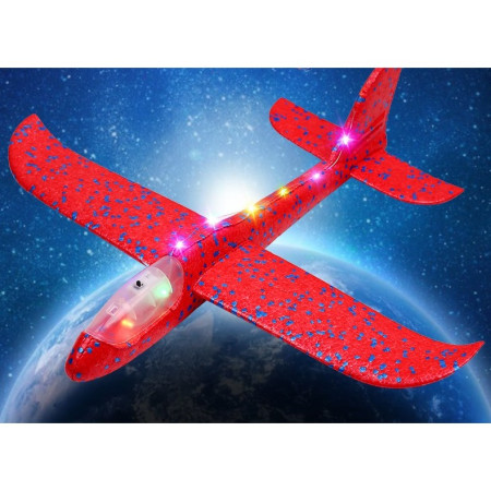 Avion planor din polistiren in punga , lungime 47 cm, cu lumini pe toata lungimea, Rosu , Cyrax