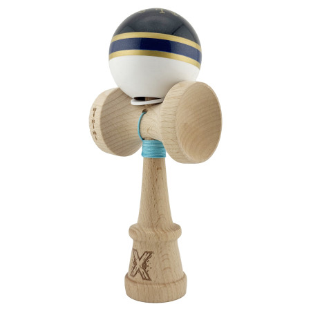 Kendama X Originala ROYAL SPIKE, Profesionala, Cyrax, Cupe Mari KING SIZE V3, Super Sticky, Gaura in Baza, Rulment Metalic, din lemn 18 cm, Ata 55 cm, Inel Albastru inchis