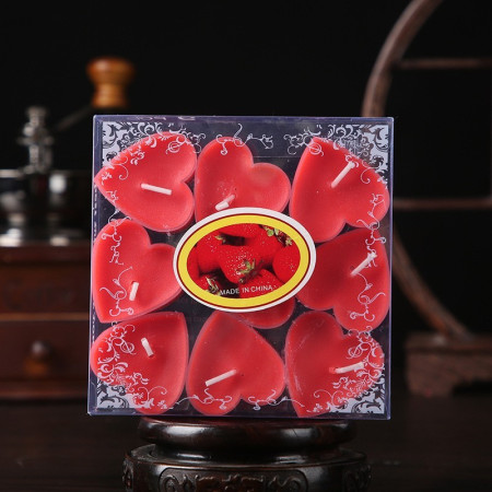 Set 9 Lumanari in Forma de Inima,  pentru Ziua Indragostitilor, Aroma de Capsuni, Ardere 3.5 h, din Parafina, 4 x 2 cm, Rosu