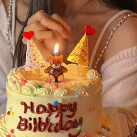 Lumanare de Tort, Cyrax, Model Ursulet, Party, 8 x 3.2 cm, Maro