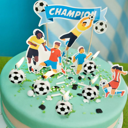 Set 5 Lumanari de Tort, Cyrax, Model Mingi de Fotbal, 3.5 cm, din Ceara, Alb/Negru