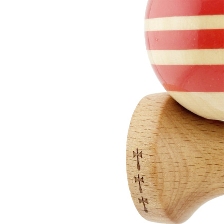 Kendama X Rainbow Originala, Profesionala, Cyrax, Big Cups V2, Super Sticky cu Cupe Mari, Rulment Metalic, din lemn 18 cm, Ata 55 cm, Rosu/Maro