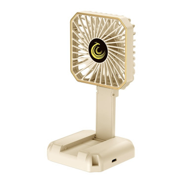 Ventilator Portabil,  de Gat, de Birou, Suport Telefon, 14 x 7 cm, Incarcare USB, din ABS, 3 Viteze, Bej