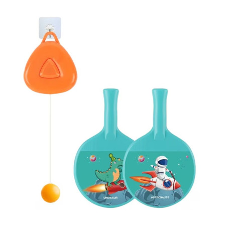 Set 2 Palete de Tenis de Masa, Cyrax, pentru Copii, Design Animat, Tematica Astronauti, Accesoriu de Agatat Inclus si 4 Mingi, Albastru