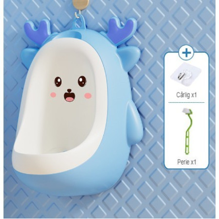 Pisoar pentru Baieti, Cyrax, 0-8 Ani, in Forma de Cerb, Perie Inclusa, Montare pe Perete, Carlig Autoadeziv Inclus, 29.8 x 23.8 cm, Albastru