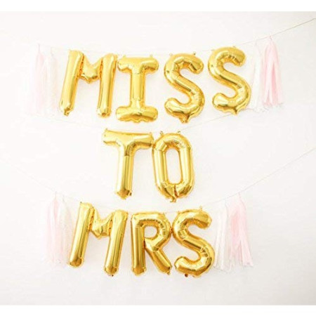 Set Baloane din Folie Metalizata, Cyrax, Model Scris Miss to Mrs, Litere de 40 cm, Tema Iubire, Baloane Party, Ambalaj Individual, Pai Inclus, Umflare cu Aer sau Heliu, Auriu