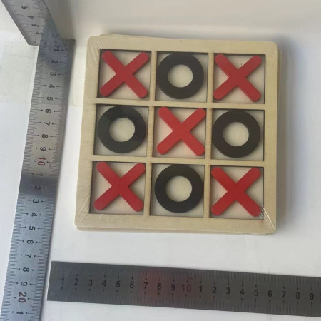 Jucarie Montessori Tic Tac Toe, Cyrax, Educativa, Interactiva, din lemn, X si O, 9 Piese, 14.3x14.3 cm, Negru Rosu