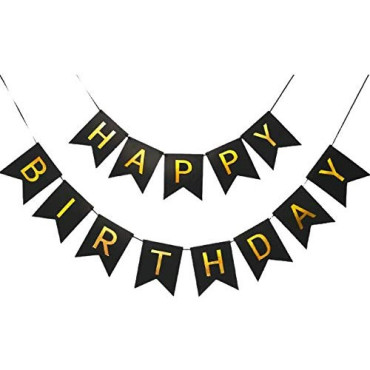 Banner Happy Birthday 100x200 cm, Cyrax, Dimensiune Stegulet 11.5x16.5 cm, Rola de Ata Inclusa, Negru