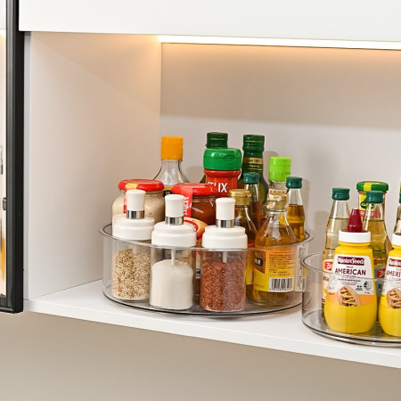 Suport Rotativ pentru Condimente, Cyrax, Multifunctional, Rotund, 360 de Grade, pentru Bucatarie, Plastic, 30.5x30.5x10 cm, Transparent