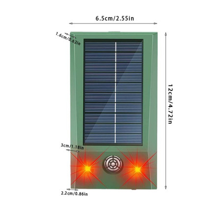 Aparat Solar LED cu Ultrasunete,  Repelent pentru Animale Mari si Mici, Lumina Rosie si Alba, Anti Rozatoare, Anti Insecte, Frecventa 9-36.5KHZ, 12 X 6.5 cm, Verde