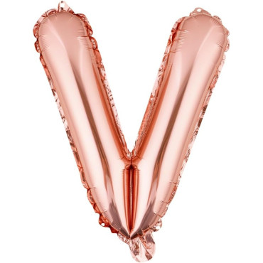 Balon Folie Metalizata Litera V, Cyrax, 80 cm, Umflati cu Heliu sau Aer, Ambalaj Individual, Pai inclus, Rose Gold