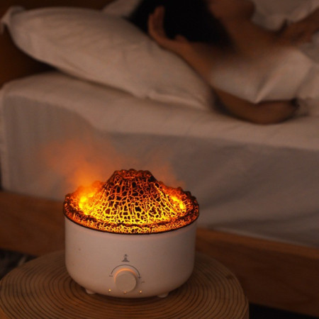 Umidificator de tip vulcan,  cu aromaterapie, cu telecomanda, 560 ml, model V21B, alb