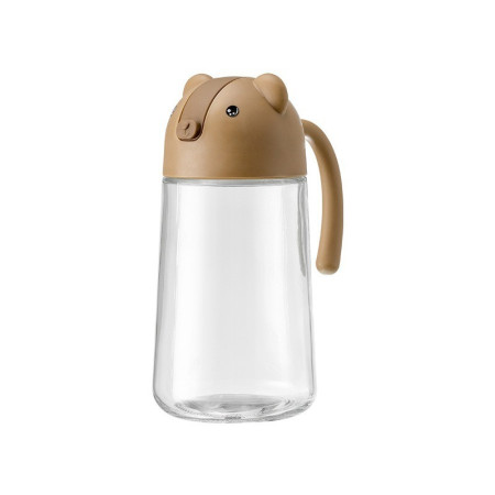 Recipient de ulei, Cyrax, Model Ursulet, Sticla pentru Lichide de Bucatarie, Inchidere Deschidere Automata, 18.5 x 13 cm, Volum 630 ml, Maro