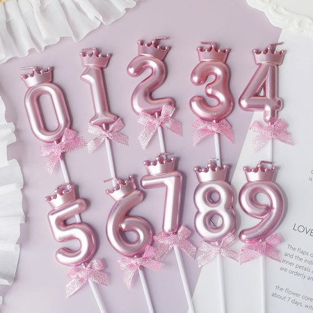 Lumanare Cifra 8, Cyrax, Model Coroana cu Fundita, Pentru Tort, 6 x 2.5 cm Mov