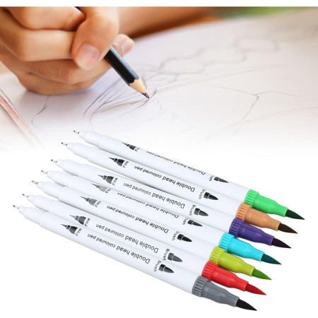 Set Carioci pe Baza de Apa, Cyrax, 2 in 1, pentru Pictura, Caligrafie, 100 Culori, Penar Negru, Corp Carioca Alb, 23.5 x 19.5 x 7.5 cm, Multicolor