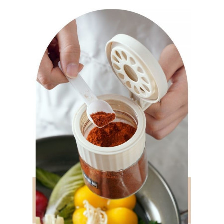 Recipient Condimente, Cyrax, din Stilca, 180 ml, cu Maner si Lingurita, 10.6 x 7 x 7 cm, Capac Mat, Alb