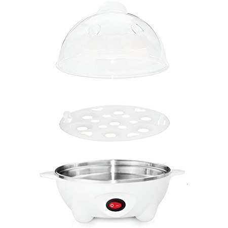 Cyrax Fierbator de Oua Electric, Flipppy, Capacitate 7 oua, Aparat de fiert oua, 220V, Oprire Automata, 3 Moduri de Fiert Oua, 15 x 15 x 15 cm, Culoare Alb