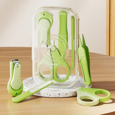 Set 4in1 de Ingrijire Unghii pentru Bebelusi, Cyrax, Cutie de Depozitare Texturata, 0-6 Ani, 13.6x8x2 cm, Verde