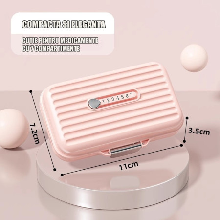 Cutie Medicamente,  Roz, 7 Compartimente, Portabila si Compacta, 11x7.2x3.5 cm, Ideala pentru Uzul Cotidian