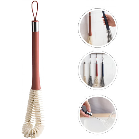 Perie de Curatat Pahare, Sticle, Biberoane, Cyrax, cu Maner Lung, Uz Casnic, Silicon, Ergonomic, 3.9x5.4x38.5cm, Rosu