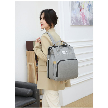 Rucsac Multifunctional pentru Mamici, Cyrax, cu Patut Pliabil si Baza de Schimbat, Rezistent la Apa, Capacitate Mare, Usor, Compartimente Multiple, Buzunar Termic pentru Lapte, 42 x 32 x 22 cm, Gri
