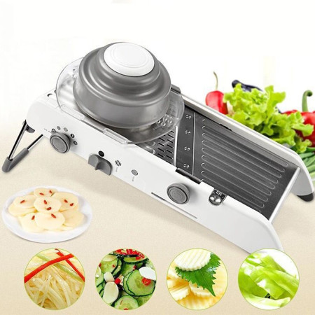 Feliator Manual Multifunctional, Cyrax, Usor de Folosit, pentru Legume, Fructe, Razatoare, Otel Inoxidabil, Accesoriu Bucatarie, 39 x 11.5 x 12.5 cm Alb