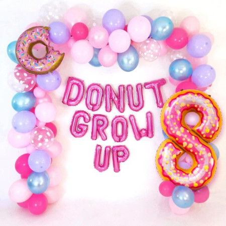 Balon din Folie Metalizata Cyrax, Figurina Cifra, Imprimeu Gogosi, Tema Aniversare 100 cm, Ambalaj Individual, Pai inclus, Umflare cu Aer sau Heliu, Multicolor, Cifra 8