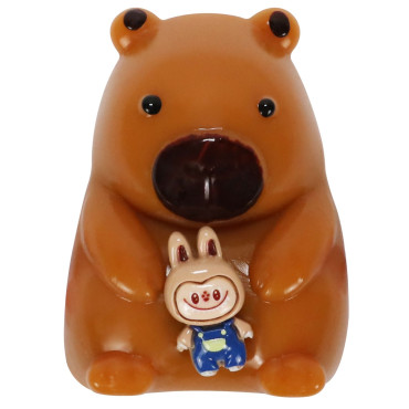 Jucarie Antistres Squishy, Cyrax, cu Revenire Lenta, Squeeze Pinch Family, Model Urs, Ambalaj Transparent, 4.5 x 7.2 cm, Maro