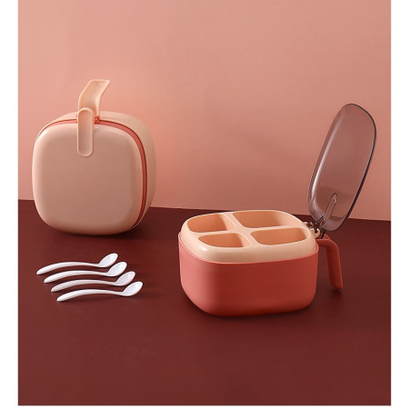 Recipient pentru condimente Cyrax, 4 casute, potrivit pentru sare, cimbru, piper, condimente, 4 lingurite din plastic, capac din plastic, maner, 14x14x8 cm, roz