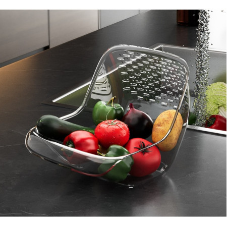 Cos de Spalat Legume/Fructe, Cyrax, cu Scurgere Apa, din PET, 15.5 x 18.6 x 16.2 cm, Gri